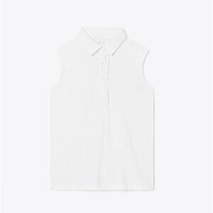 Tory Burch Sport White TECH PIQUÉ SLEEVELESS RUFFLE POLO Sz XL